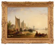 JOHN ANTHONY PULLER R.A. (BRITISH, 1799-1867): 'HAULING UP A BARGE', 1858