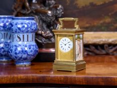 A LATE 19TH CENTURY FRENCH PORCELAIN MOUNTED CARRIAGE CLOCK WITH REPEAT