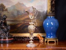 A 19TH CENTURY ITALIAN GILT BRONZE EWER OF BACCHIC THEME
