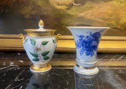 A 19TH CENTURY RUSSIAN VASE AND COVER AND A FURSTENBERG VASE