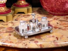 A FINE GEORGE III PERIOD STERLING SILVER INKSTAND BY PETER & WILLIAM BATEMAN, C. 1810