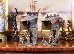 A PAIR OF EARLY 20TH CENTURY COLD PAINTED BRONZE ORIENTALIST LAMPS CIRCA 1900