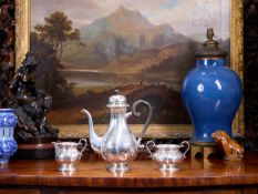 A SILVER LATE 19TH / EARLY 20TH CENTURY DANISH COFFEE SET BY CHRISTOPHERSEN