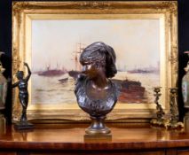 LUCA MADRASSI (FRENCH, 1848-1919): A BRONZE BUST OF A GIRL