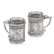A PAIR OF 19TH CENTURY CHINESE EXPORT SILVER TEA GLASS HOLDERS, CANTON, C. 1880