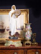 LOUIS HOTTOT (FRENCH, 1829-1905): A MARBLE AND PARCEL GILT FIGURE OF AN ARAB