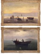 A. VESCOVI (ITALIAN, FL. LATE 19TH CENTURY): A PAIR OF PAINTINGS, LOW TIDE AND FISHERMEN AT SEA