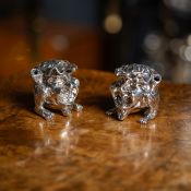A PAIR OF 19TH CENTURY STERLING SILVER GROTESQUE INKWELLS, LONDON, C. 1880