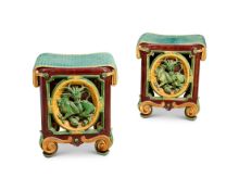 A RARE PAIR OF MINTON MAJOLICA GARDEN SEATS C. 1880
