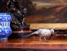 A LATE 19TH CENTURY GERMAN SILVER MODEL OF A PHEASANT