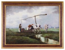 EUROPEAN 19TH CENTURY SCHOOL: CATTLE DRINKING FROM A TROUGH