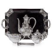 AN EARLY 20TH CENTURY JAPANESE SILVER COFFEE SET ON TRAY, ARTHUR & BOND C. 1900