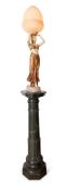 A LATE 19TH CENTURY ITALIAN ALABASTER AND MARBLE FIGURAL LAMP ON PEDESTAL