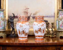 A PAIR OF LATE 19TH CENTURY JAPANESE KUTANI STYLE PORCELAIN VASES