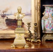 A 19TH CENTURY FRENCH GILT BRONZE BUST OF NAPOLEON ON STAND