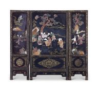 A CHINESE HARD STONE INLAID LACQUERED FOLDING FIRE SCREEN