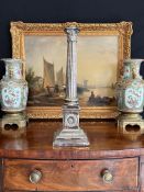 MAPPIN & WEBB: A LATE 19TH CENTURY SILVER PLATED CORINTHIAN COLUMN LAMP BASE