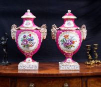 AUGUSTUS REX: A LARGE PAIR OF 19TH CENTURY DRESDEN PORCELAIN VASES AND COVERS