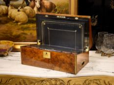 A 19TH CENTURY WALNUT AND BRASS MOUNTED WRITING SLOPE