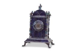 HERMANN BOHM: A 19TH CENTURY VIENNESE ENAMEL AND LAPIS LAZULI BOUDOIR CLOCK