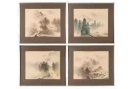 A SET OF FOUR JAPANESE SILK PAINTINGS OF LANDSCAPES