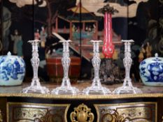 A FINE SET OF FOUR 19TH CENTURY STERLING SILVER CANDLESTICKS BY R&S GARRARD, C. 1888