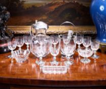 A SILVER MOUNTED AND ETCHED GLASS DRINKING SET