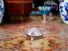 A GEORGE V PERIOD STERLING SILVER TORTOISE TABLE BELL, CHESTER, 1929