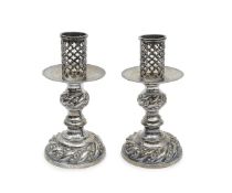 A PAIR OF PORTUGUESE SILVER CANDLESTICKS