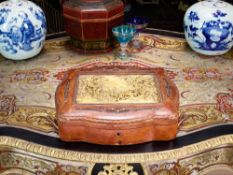 A 19TH CENTURY LEATHER AND ORMOLU MOUNTED JEWELLERY BOX
