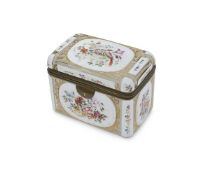 A LATE 19TH CENTURY BOHEMIAN CLEAR AND WHITE OVERLAY GLASS AND ENAMELLED CASKET