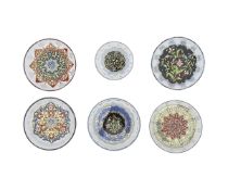 SIX PAINTED GLASS DISHES FOR THE ISLAMIC MARKET