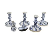 MEISSEN: A SET OF FOUR 19TH CENTURY CANDLEHOLDERS AND TWO FURTHER ITEMS