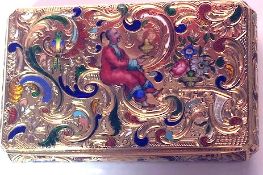 A 19TH CENTURY SWISS GOLD AND ENAMEL BOX C.1840, J.F. BAUTTE & CIE, GENEVA, C. 1840