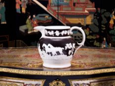 A 19TH CENTURY STONEWARE JUG WITH HUNTING SCENES