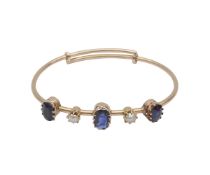 A VICTORIAN GOLD, SAPPHIRE AND PEARL MOUNTED BRACELET