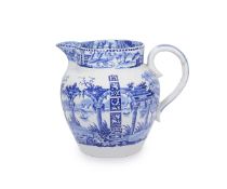 A RARE EARLY 19TH CENTURY BLUE AND WHITE TRANSFER WARE JUG WITH “MASON ARMS”