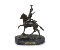 AFTER FREDERIC REMINGTON (AMERICAN,1861-1909): A BRONZE FIGURE 'SCALP'