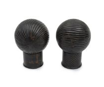 A PAIR OF CARVED HORN CARPET BOWLS ON STANDS