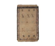 AN OLD TRIBAL RUG TOGETHER WITH AN EMBROIDERY