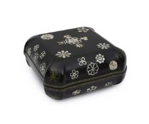A CHINESE BLACK LACQUERED AND MOTHER OF PEARL INLAID BOX