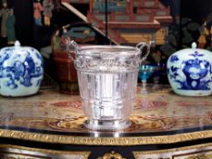 A LATE 19TH CENTURY FRENCH SILVER MOUNTED CUT GLASS ICE BUCKET