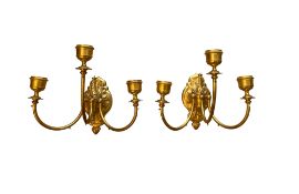 BACCARAT: A PAIR OF LATE 19TH / EARLY 20TH CENTURY GILT BRONZE WALL LIGHTS