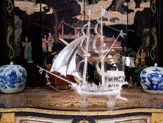 A LARGE GERMAN SILVER TWO MASTED NEF