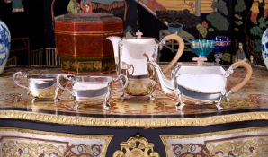 A STERLING SILVER ART DECO PERIOD TEA AND COFFEE SET C. 1936