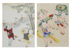 A PAIR OF HAND COLOURED CHINESE PRINTS OF CHILDREN