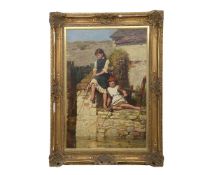 HERBERT JOHNSON (1878 - 1946) : TWO GIRLS FISHING, 1887