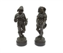 A PAIR OF 19TH CENTURY BRONZE FIGURES OF A NATIVE WARRIOR AND FRENCH SOLDIER