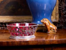 AN EARLY 20TH CENTURY STERLING SILVER AND CRANBERRY GLASS BOWL C. 1912
