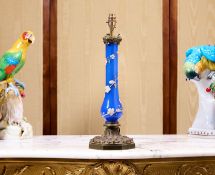 A LATE 19TH CENTURY BOHEMIAN BLUE GLASS AND ORMOLU MOUNTED LAMP BASE